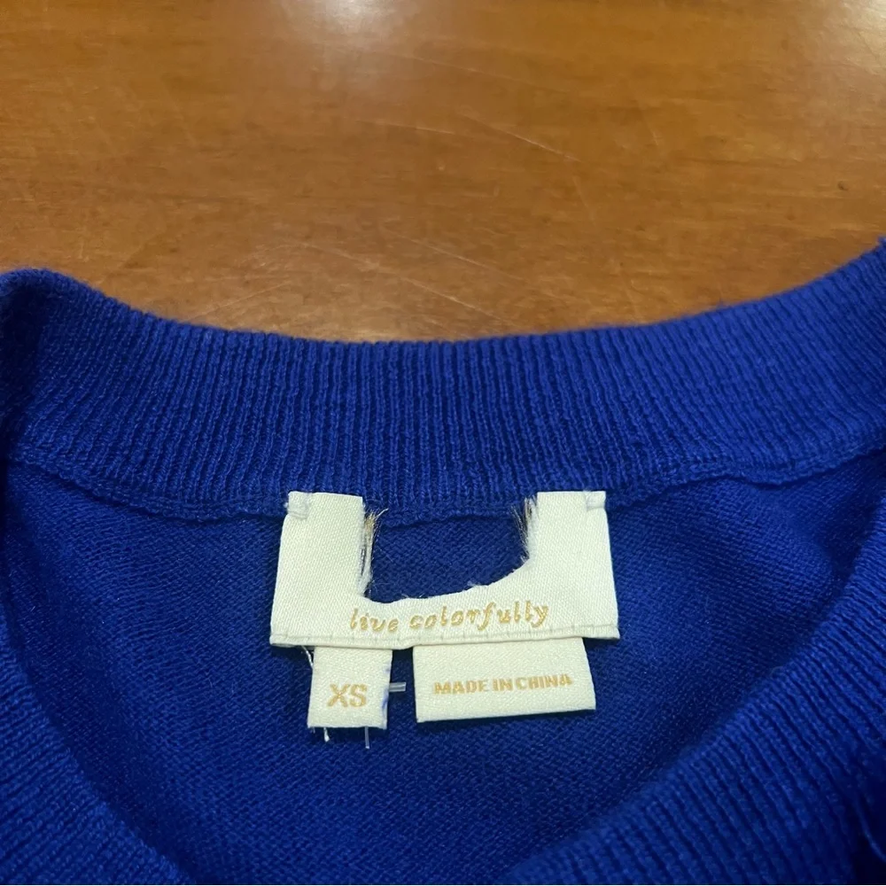 NEW‎ Kate Spade New York Silk Blend Tassel Crewneck Sweater Cobalt Blue XS